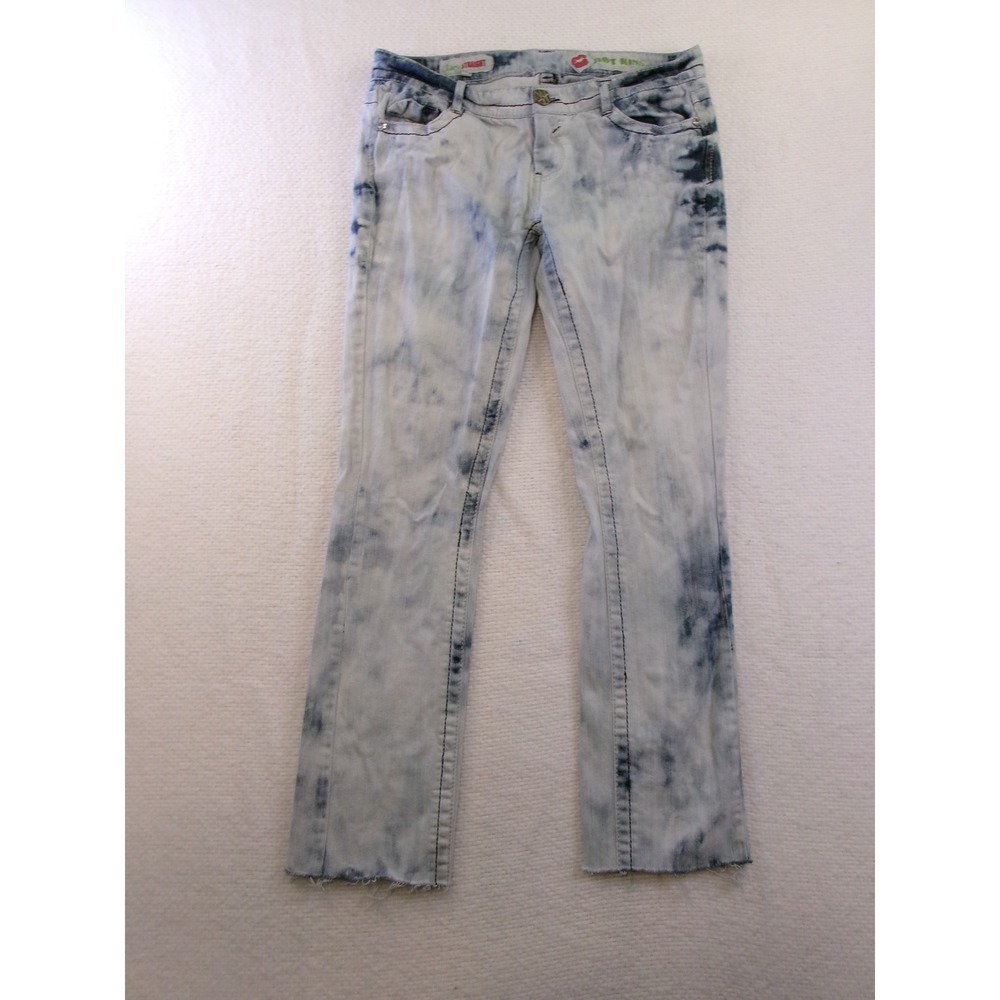 Hot‎ Kiss Lacy Straight Acid Wash Jeans Blue White Low Rise Y2K Size 3